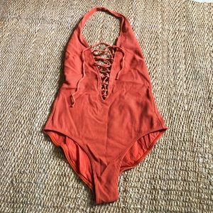 Zara Rib Halter Laceup Onepiece - Like New-SMALL
